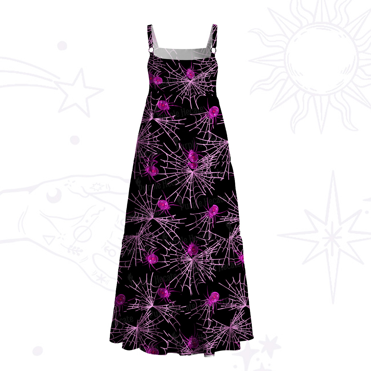 Purplehecate Dark Night Spiderweb Wide Straps Maxi Dress