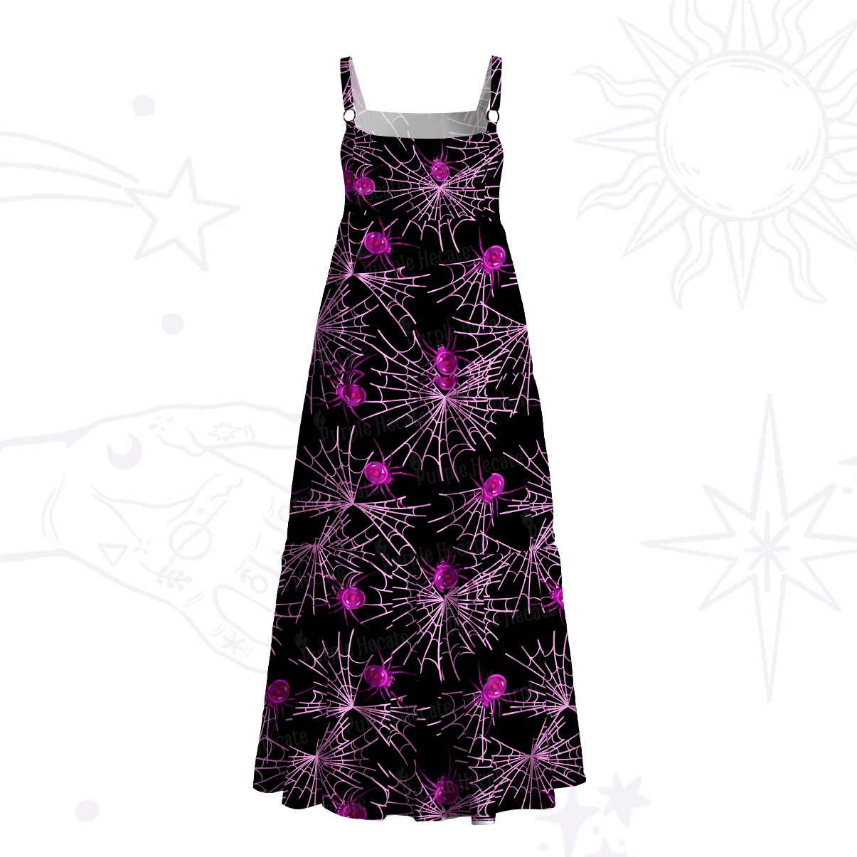 Purplehecate Dark Night Spiderweb Wide Straps Maxi Dress