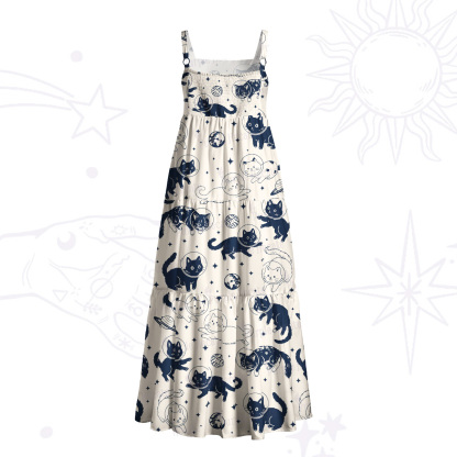 Purplehecate Cats in Space Wide Straps Maxi Dress