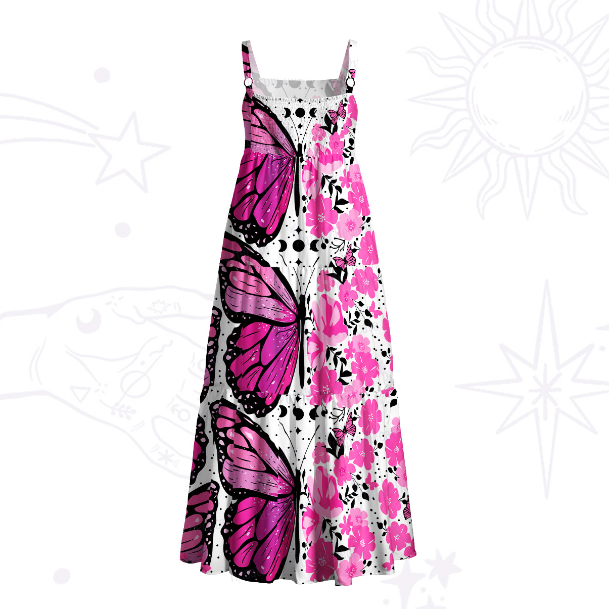 Purplehecate Inked Wings Butterfly Wide Straps Maxi Dress