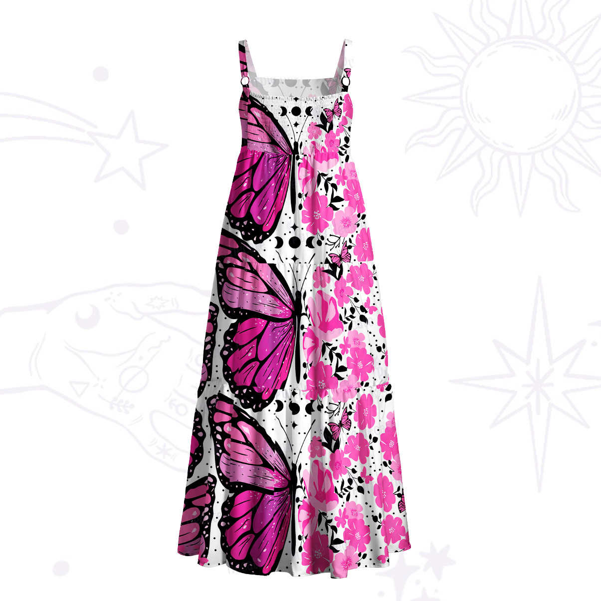 Purplehecate Inked Wings Butterfly Wide Straps Maxi Dress