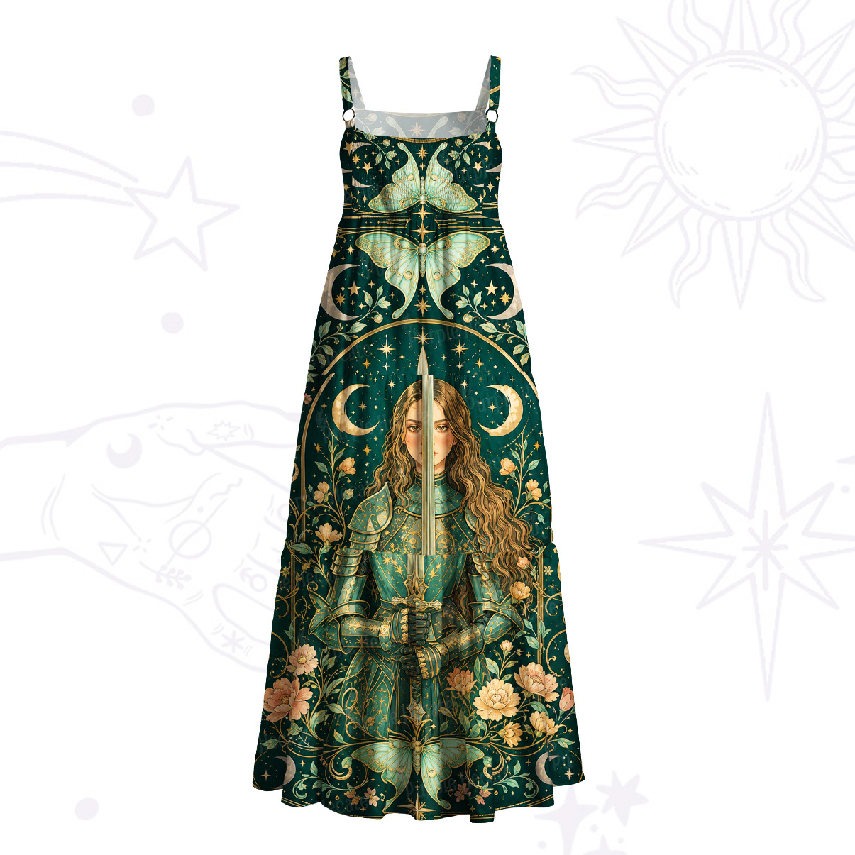 Purplehecate Medieval Female Knight Wide Straps Maxi Dress