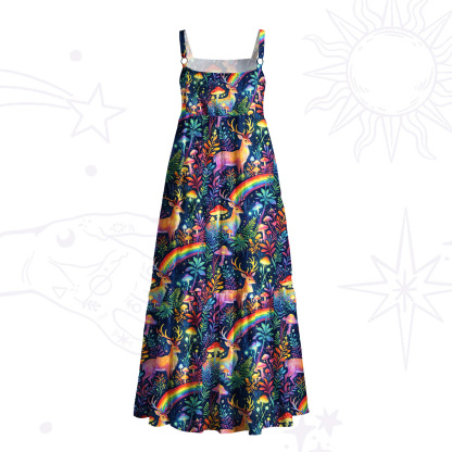 Purplehecate Enchanted Rainbow Forest Deer Wide Straps Maxi Dress
