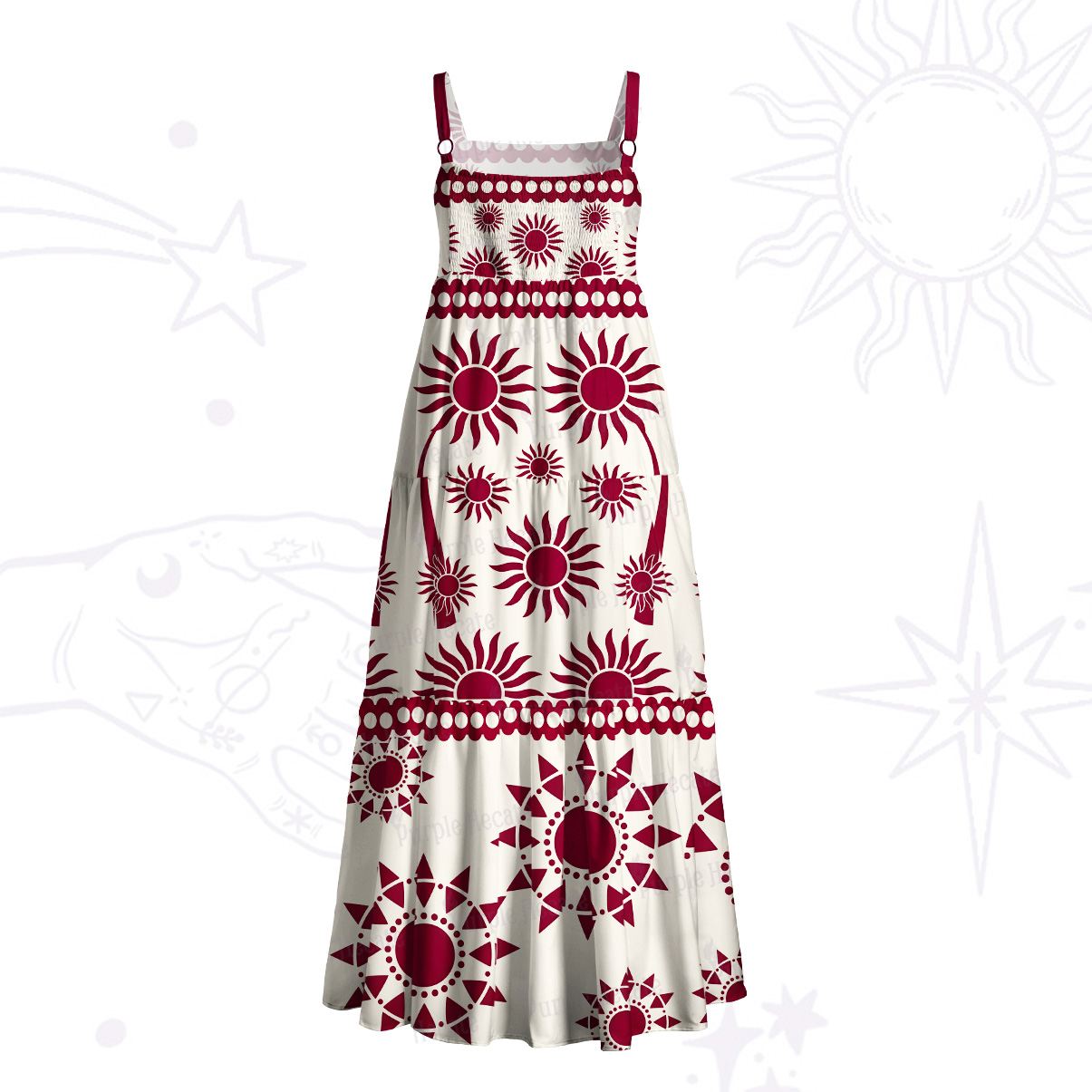 Purplehecate Radiant Solar Medallion Wide Straps Maxi Dress