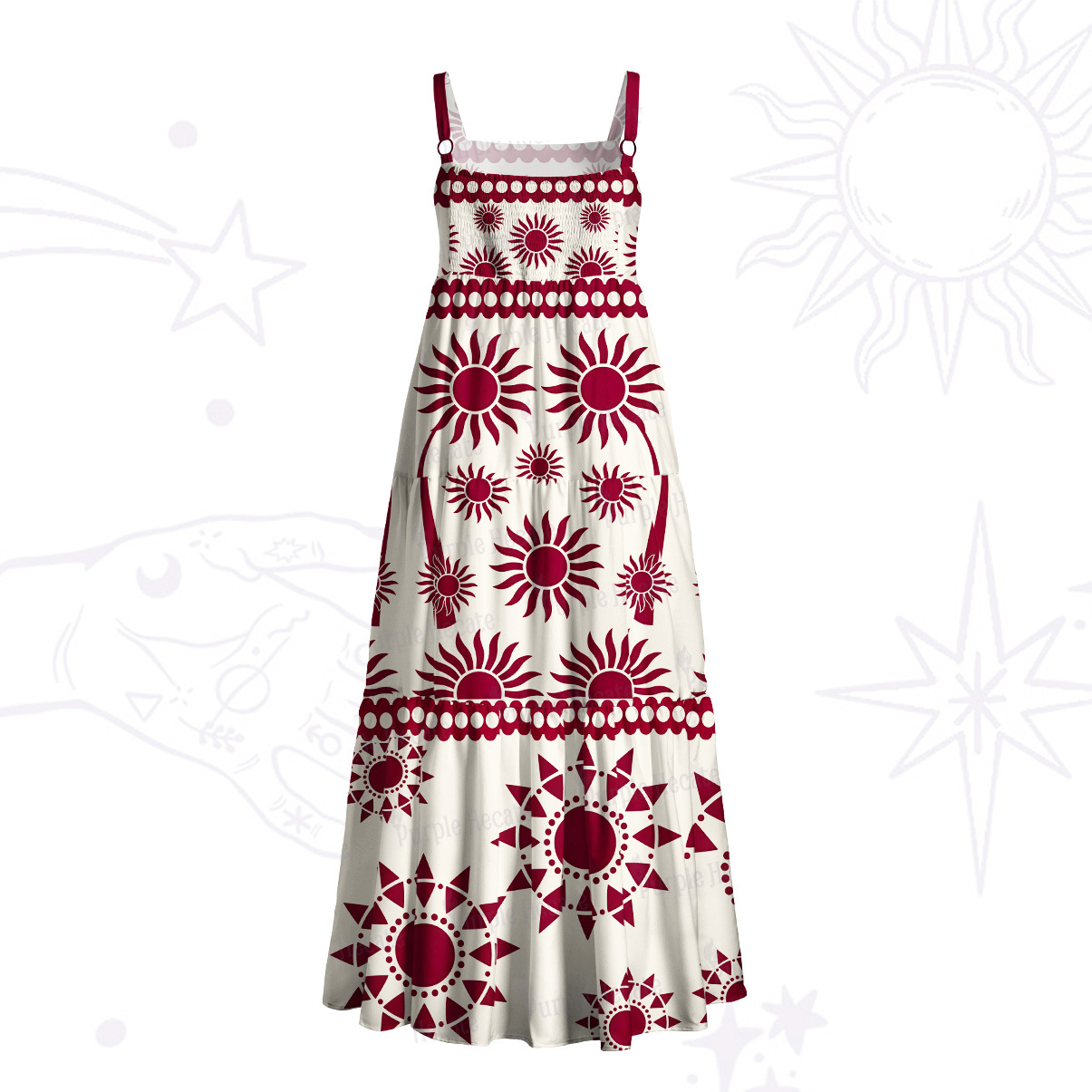 Purplehecate Radiant Solar Medallion Wide Straps Maxi Dress