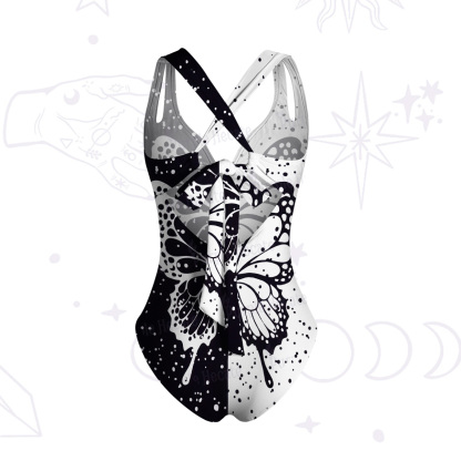 Purplehecate Black & White Eclipse Butterfly One-Piece Swimsuit