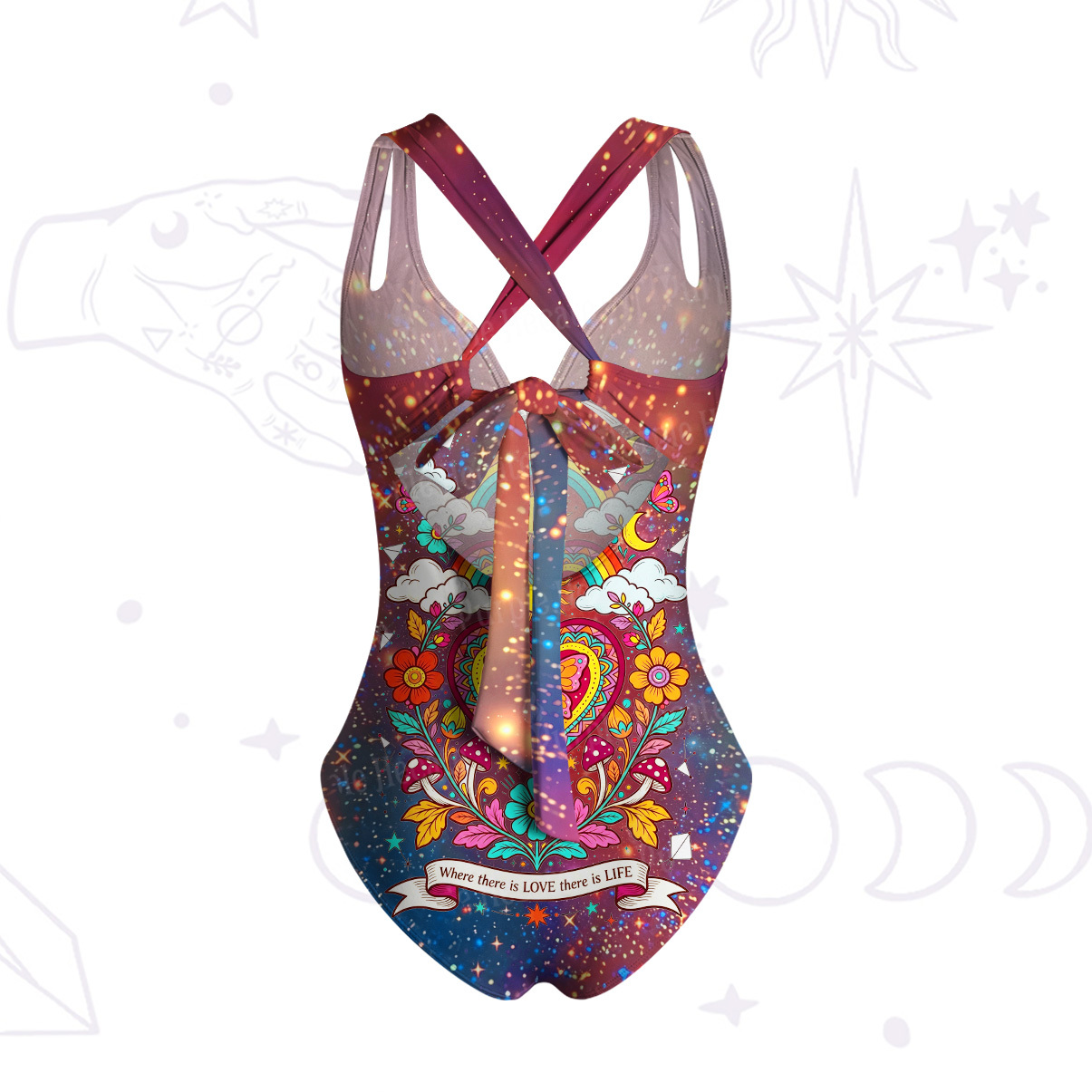 Purplehecate Where Love Lives Rainbow Heart One-Piece Swimsuit