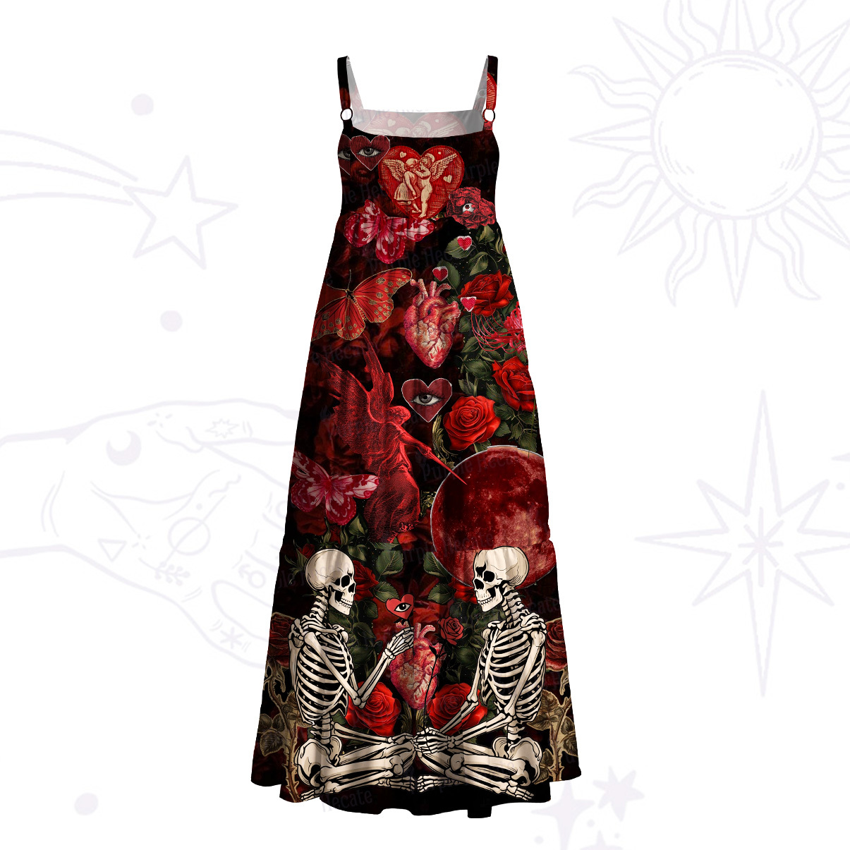 Purplehecate Till Death We Bloom Skeleton Wide Straps Maxi Dress