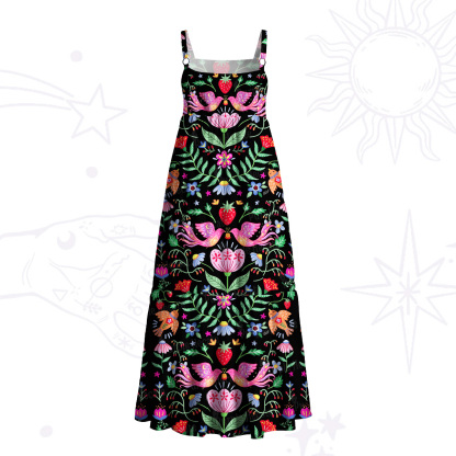 Purplehecate Mystic Forest Birds & Blooms Wide Straps Maxi Dress