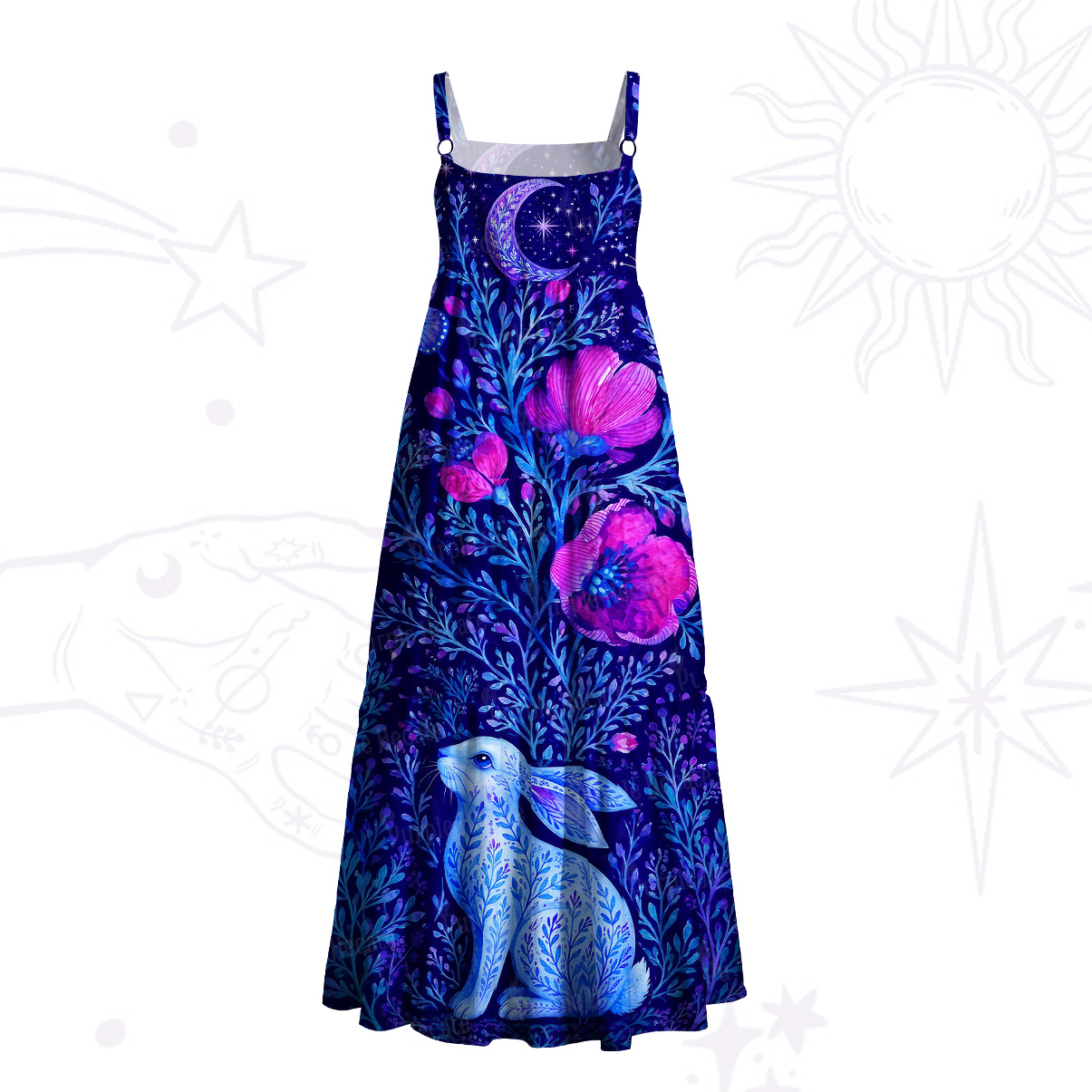 Purplehecate Lunar Bunny Wildflowe Wide Straps Maxi Dress