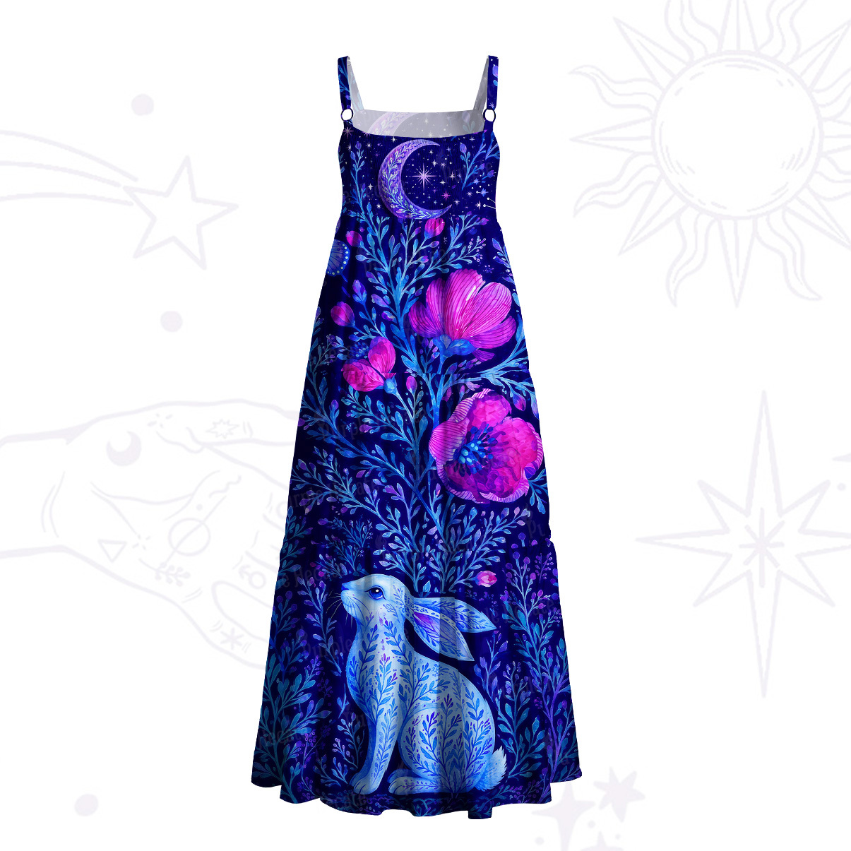 Purplehecate Lunar Bunny Wildflowe Wide Straps Maxi Dress