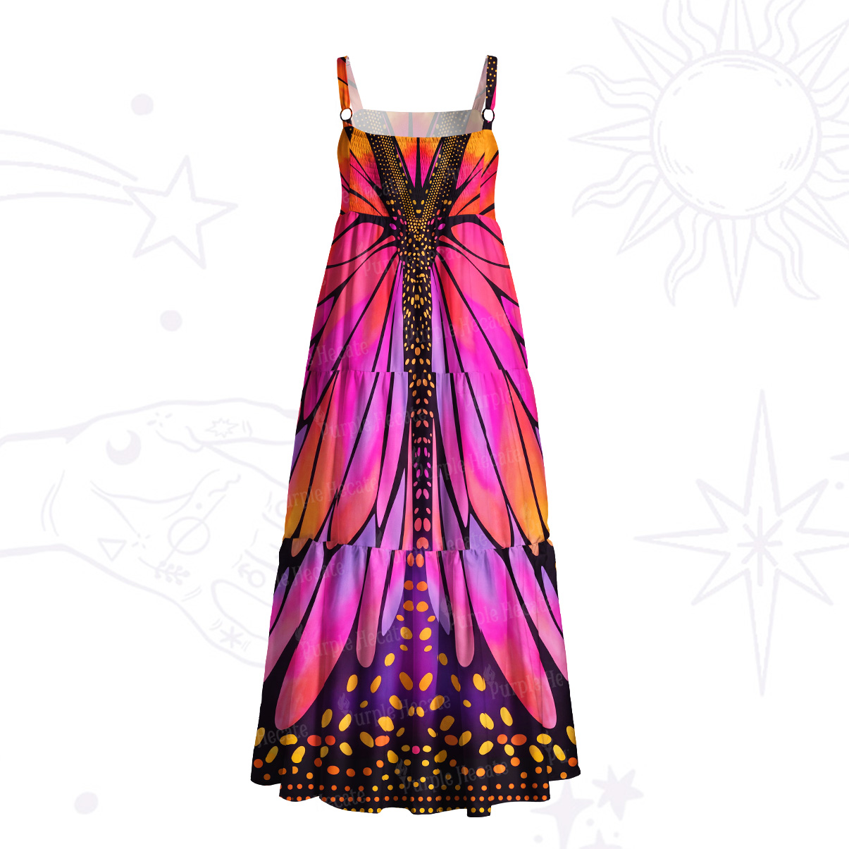 Purplehecate Butterfly Wings Wide Straps Maxi Dress