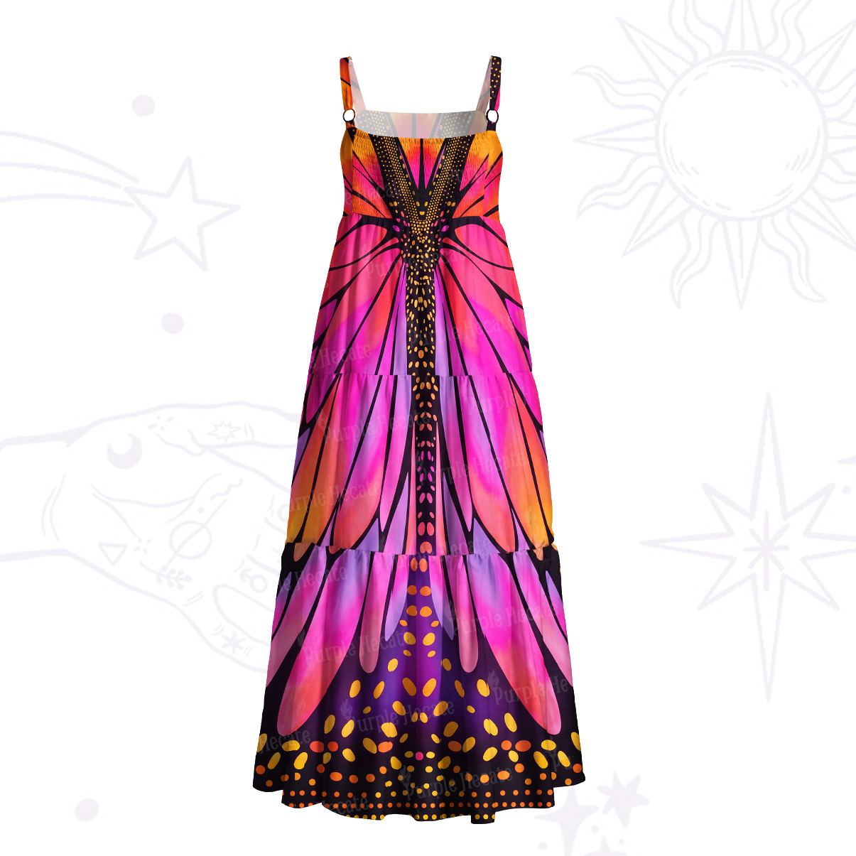 Purplehecate Butterfly Wings Wide Straps Maxi Dress