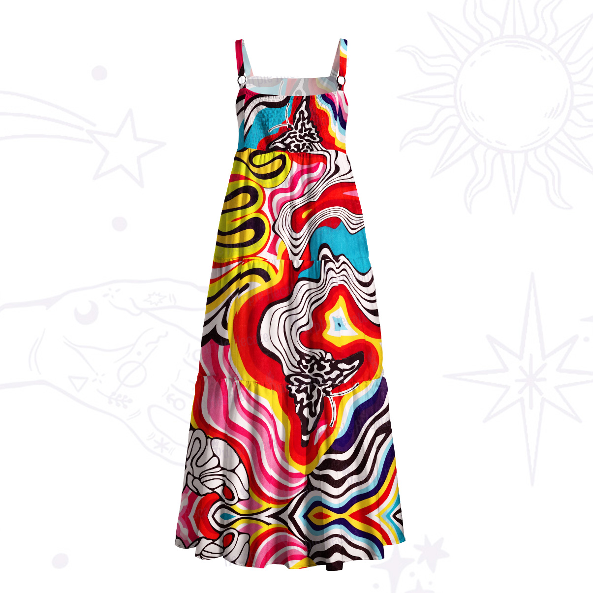 Purplehecate Psychedelic Butterfly Wide Straps Maxi Dress