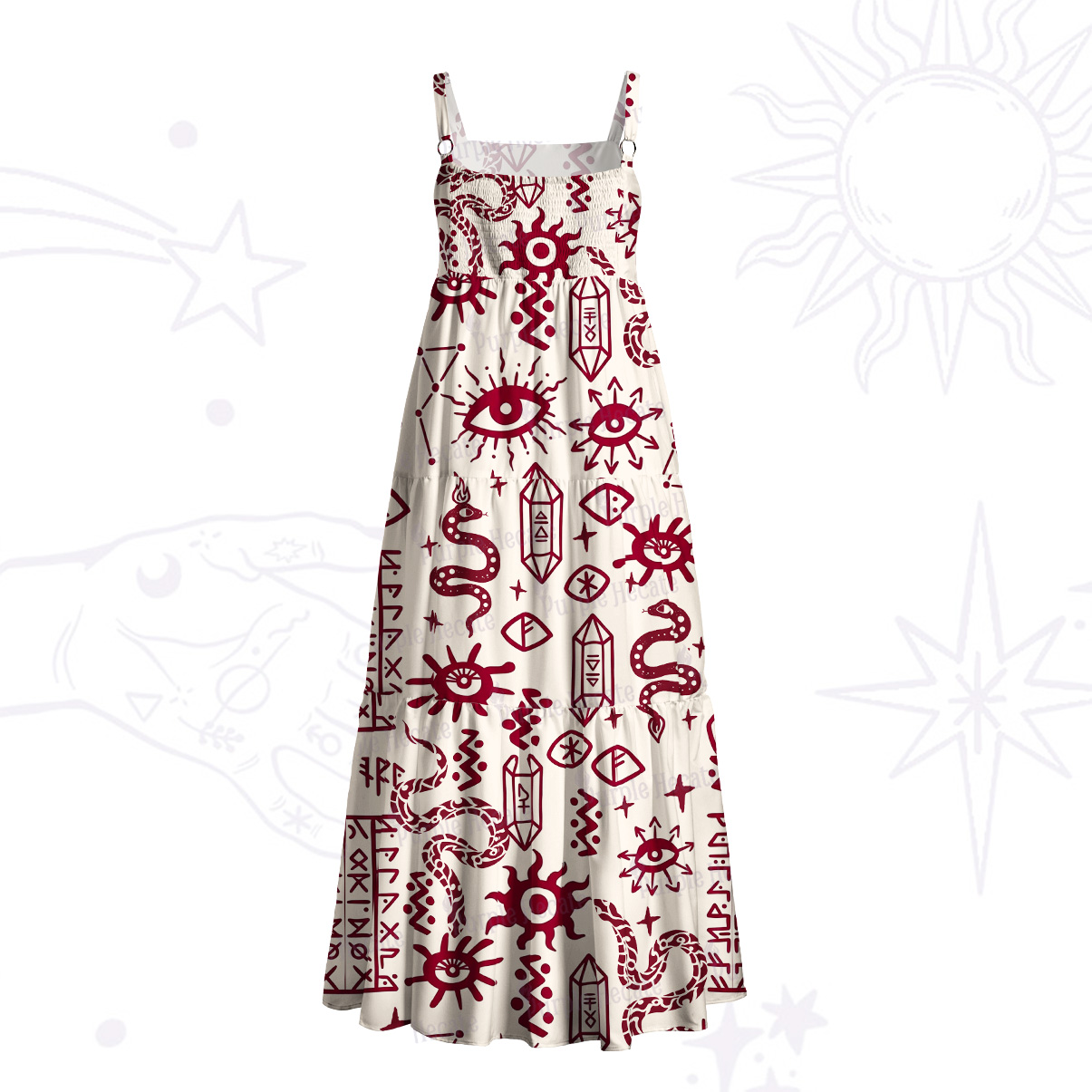 Purplehecate Witchy Sigils and Serpents Wide Straps Maxi Dress