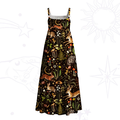 Purplehecate Enchanted Forest Animals Wide Straps Maxi Dress