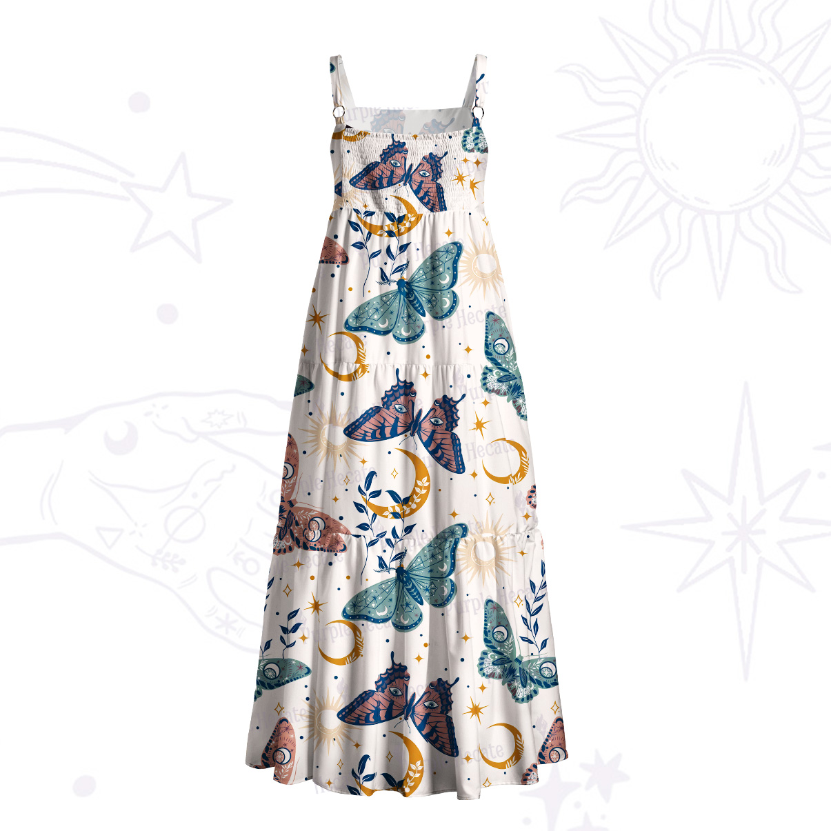 Purplehecate Mystic Luna Moth Butterfly Wide Straps Maxi Dress