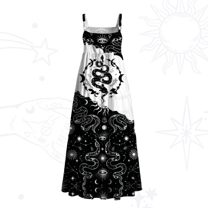 Purplehecate Snake And Moon Phase Comfort Wide Straps Maxi Dress
