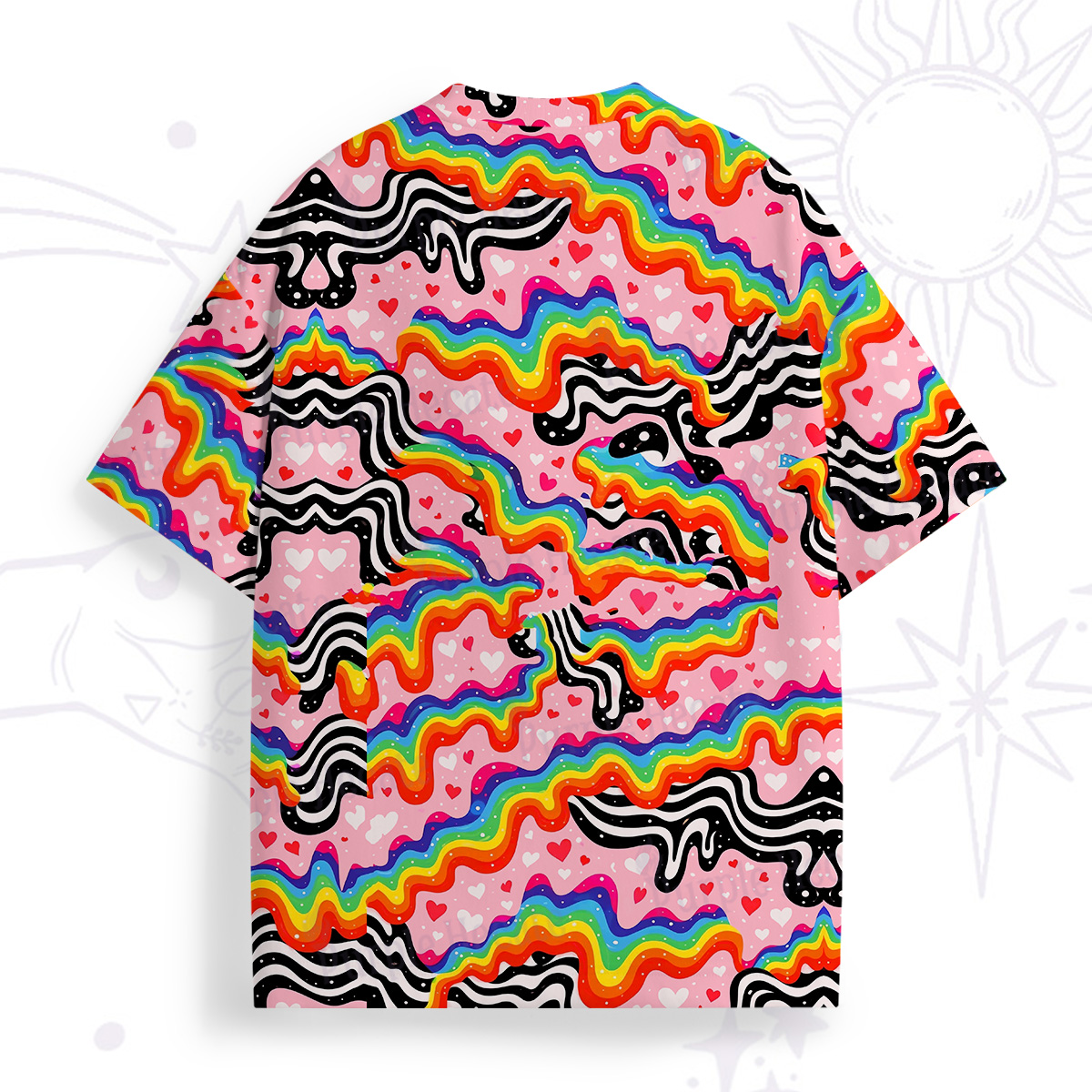 Purplehecate Groovy Melty Rainbow Hearts Wavy All Over Print T-Shirt