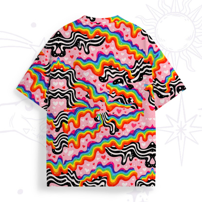 Purplehecate Groovy Melty Rainbow Hearts Wavy All Over Print T-Shirt