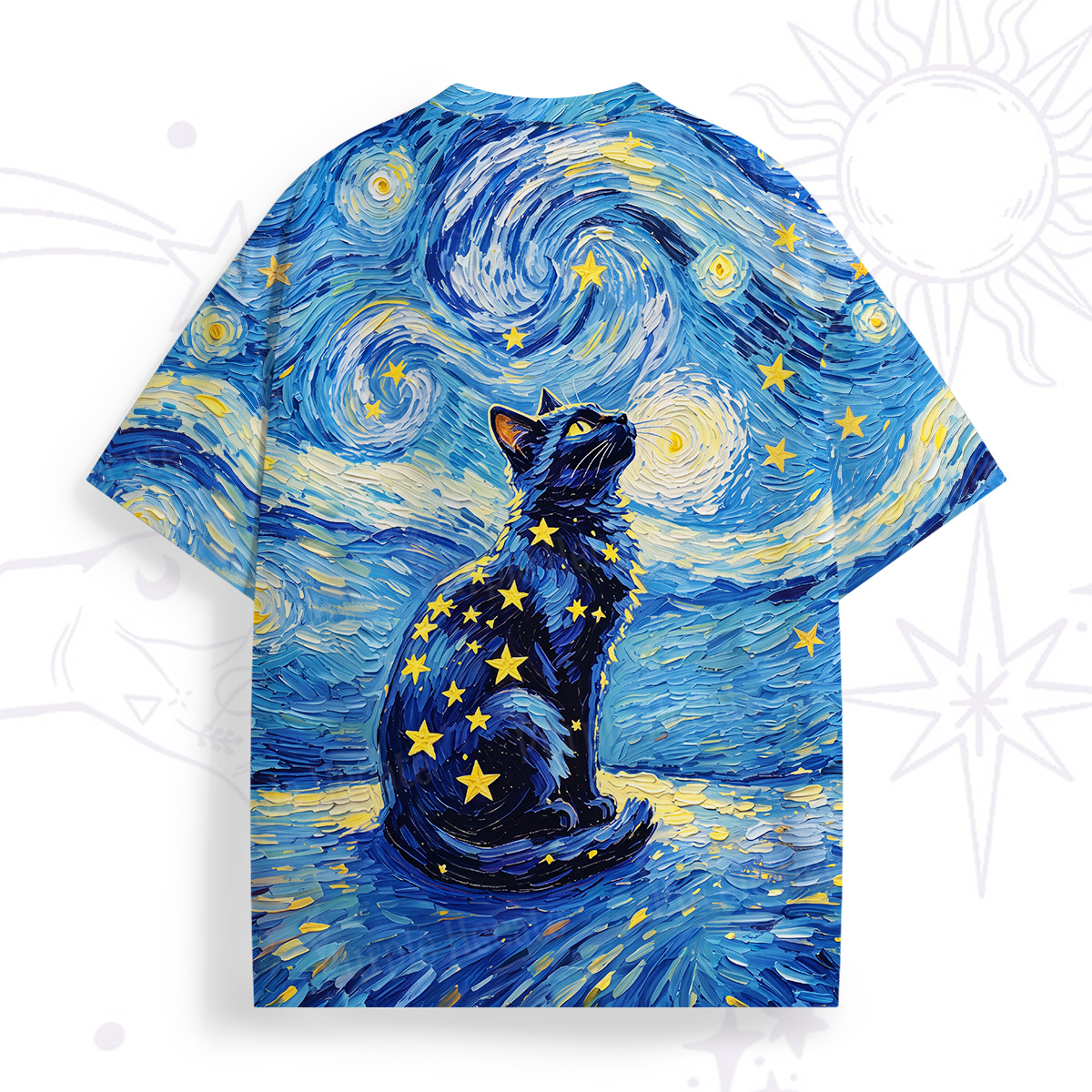 Purplehecate Starry Night Sky Mystical Black Cat All Over Print T-Shirt