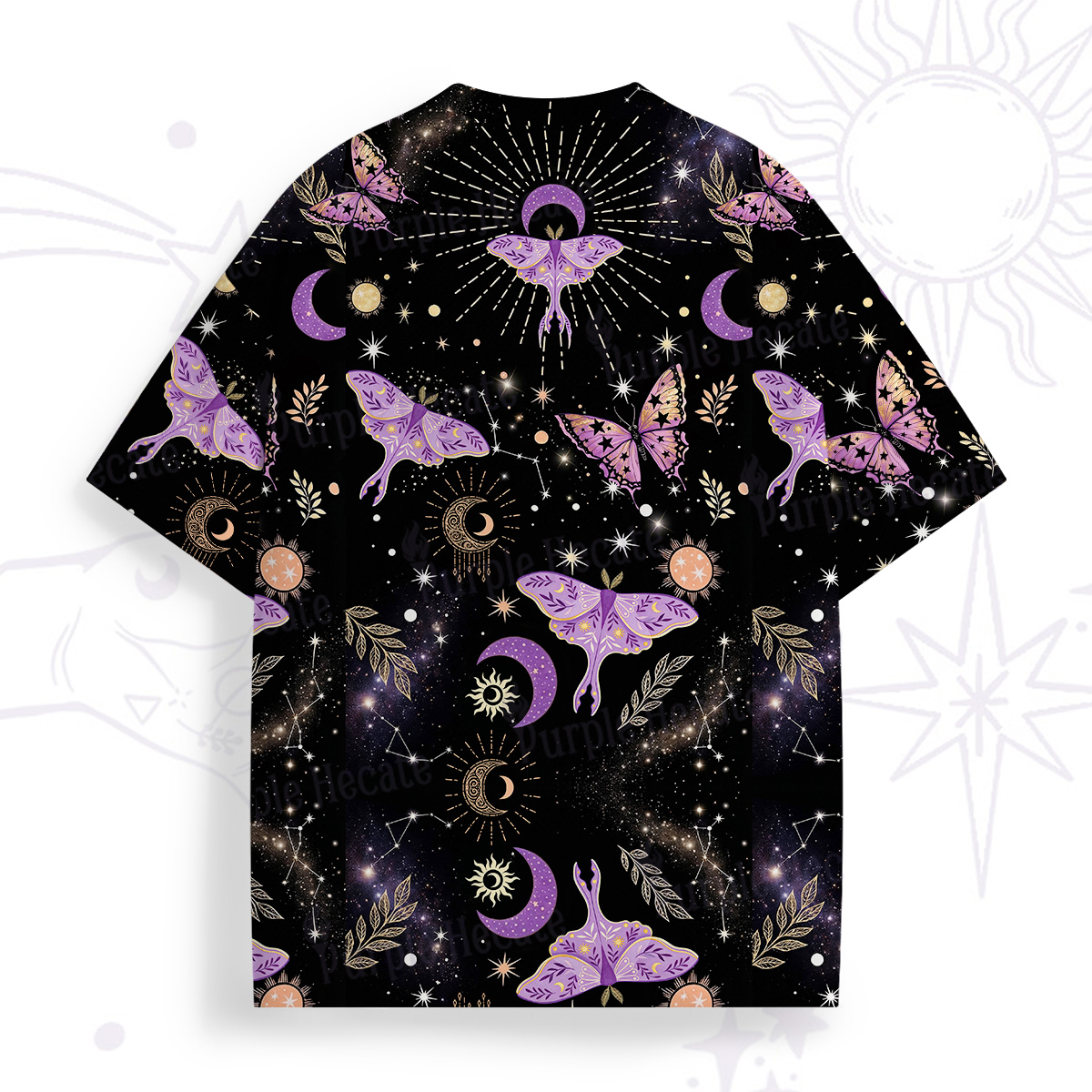 Purplehecate Starry Night Lunar Moth All Over Print T-Shirt