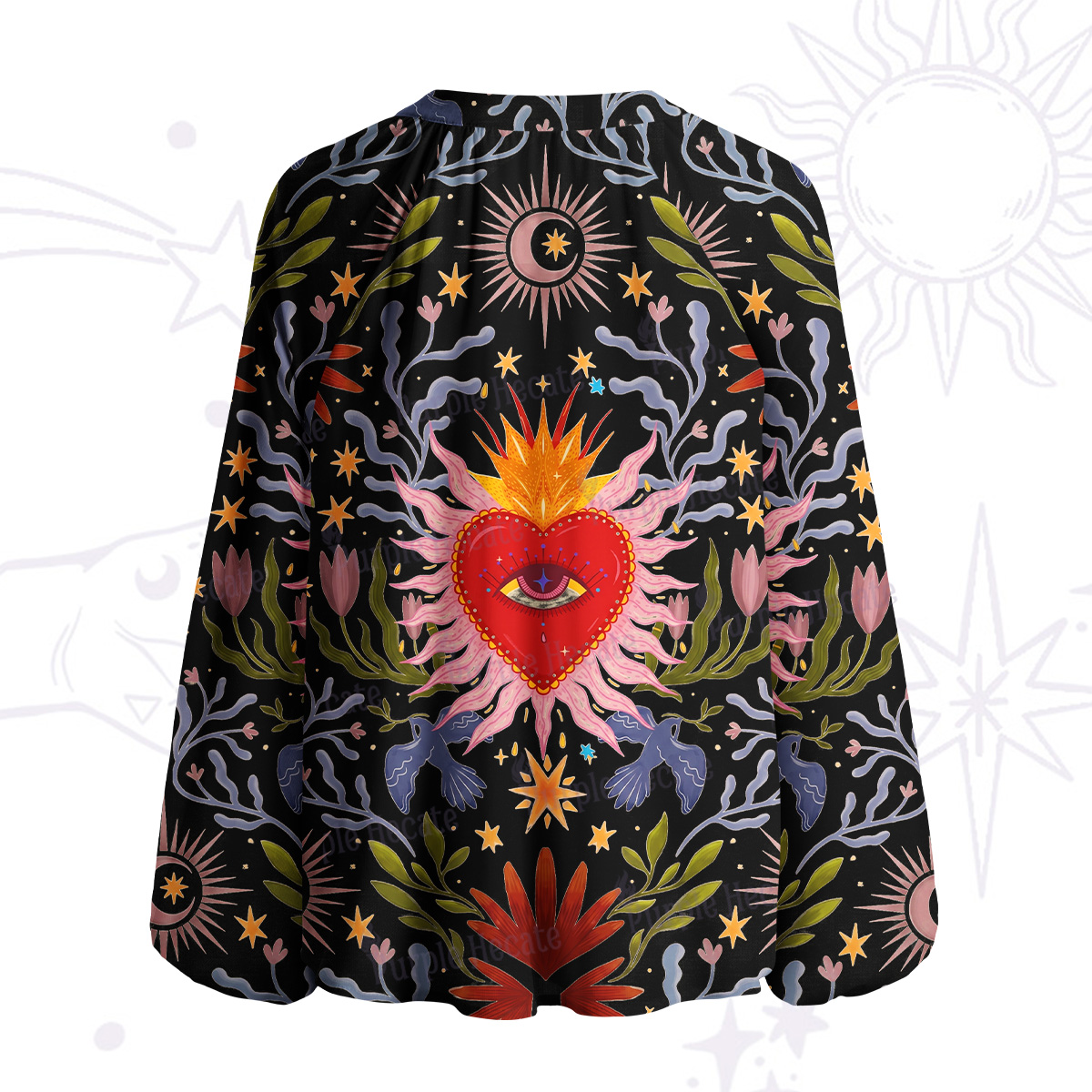 Purplehecate Sacred Flame Heart Split Neck Tie Blouse