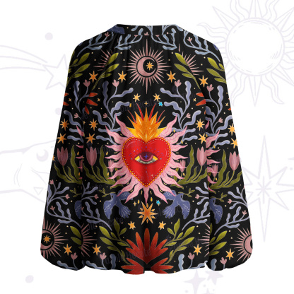 Purplehecate Sacred Flame Heart Split Neck Tie Blouse