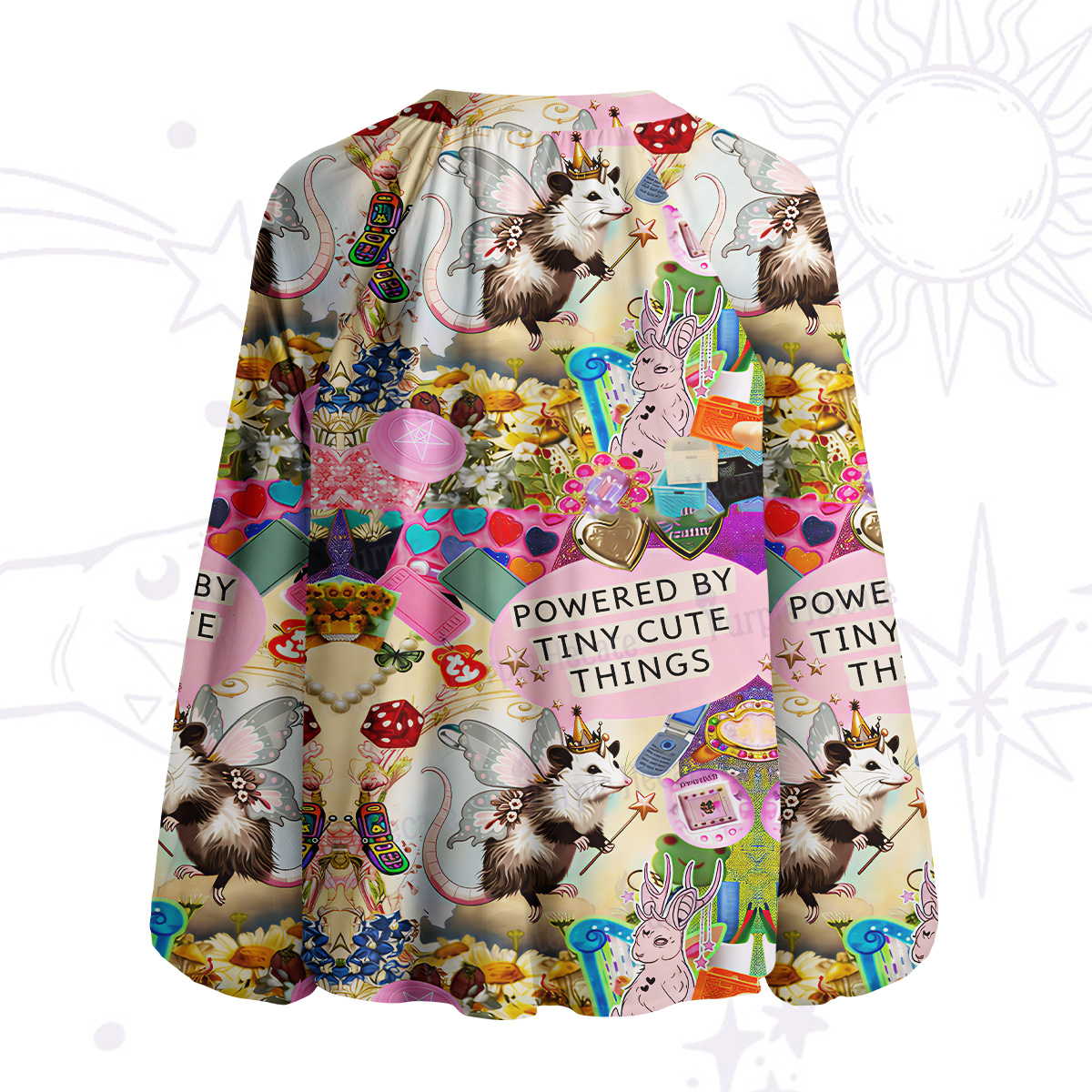 Purplehecate The Opossum Queen's Hoard Split Neck Tie Blouse