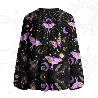 Purplehecate Starry Night Lunar Moth Split Neck Tie Blouse