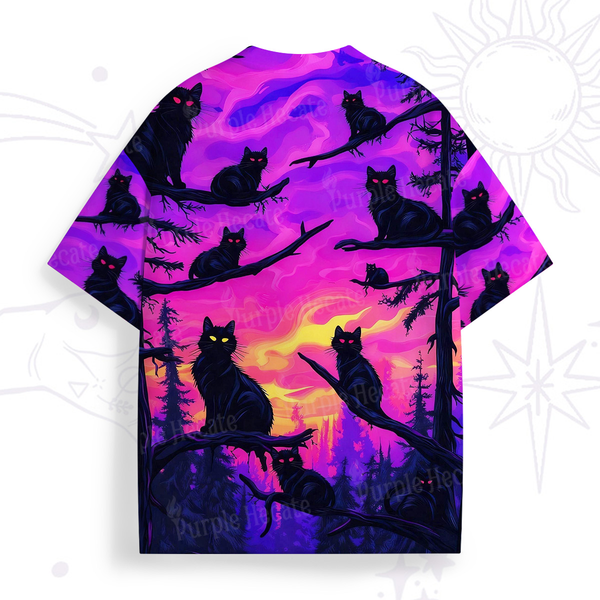 Purplehecate Twilight Forest Guardian Cat All Over Print T-Shirt