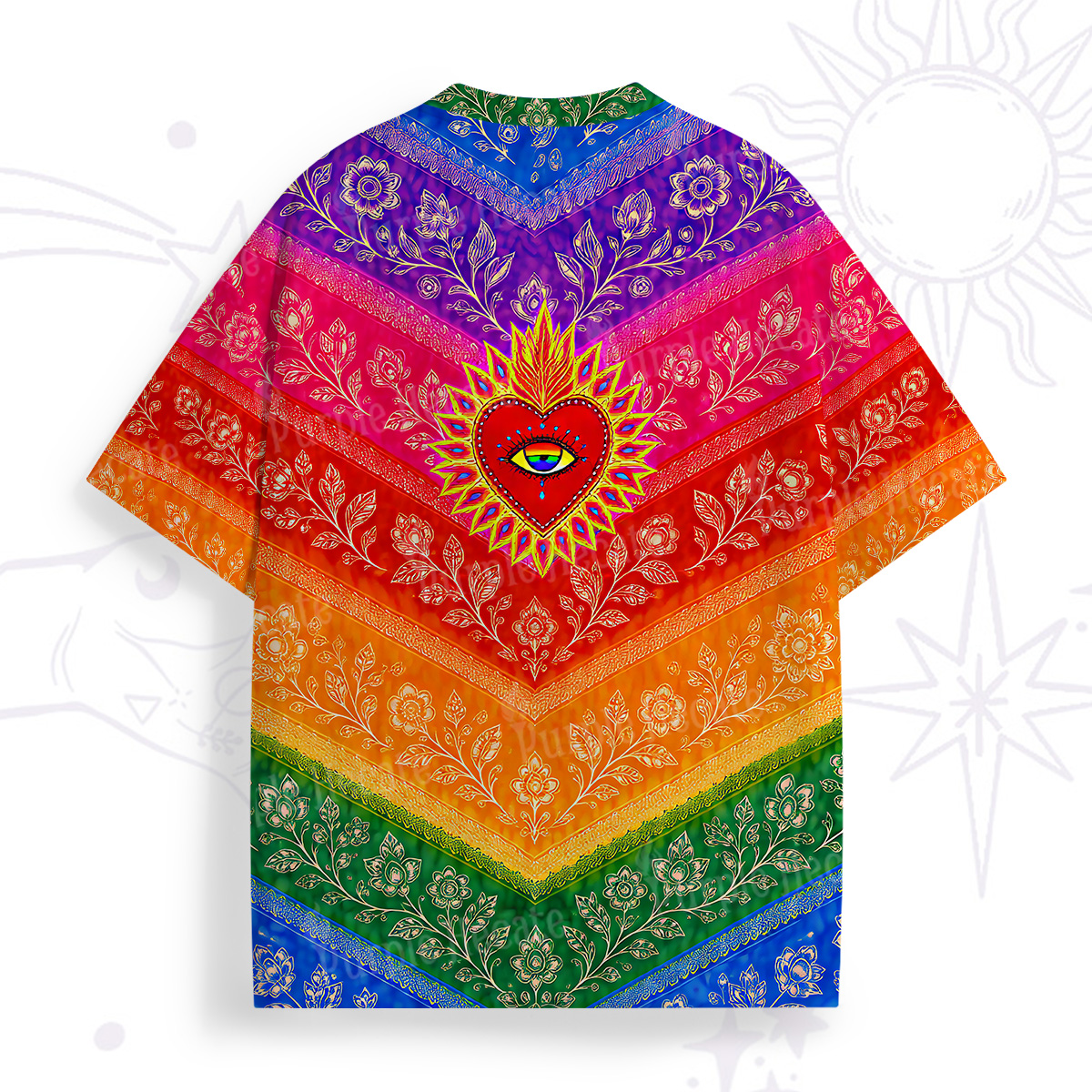 Purplehecate Rainbow Striped Sacred Heart All Over Print T-Shirt