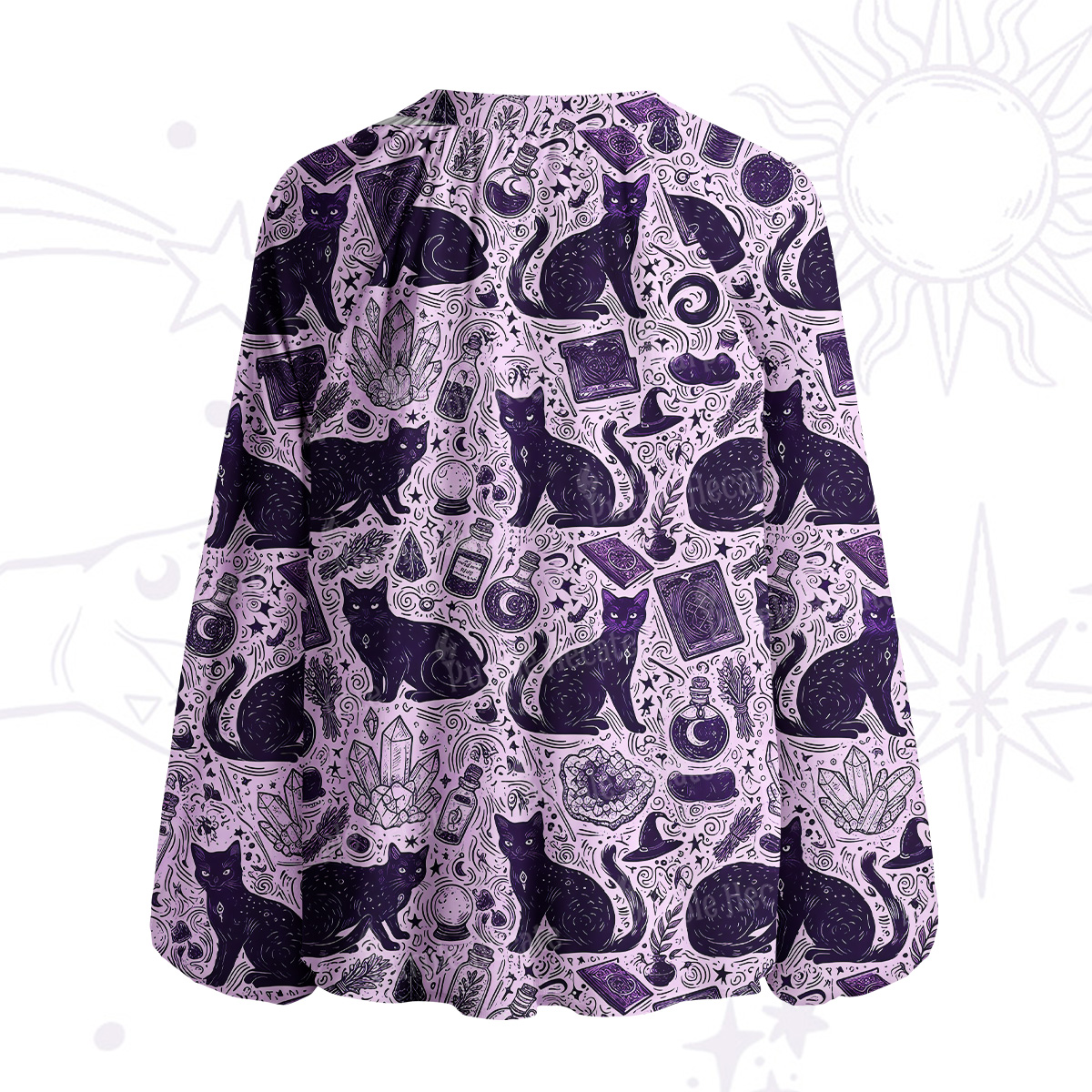 Purplehecate Midnight Black Cat Witch Potion Split Neck Tie Blouse