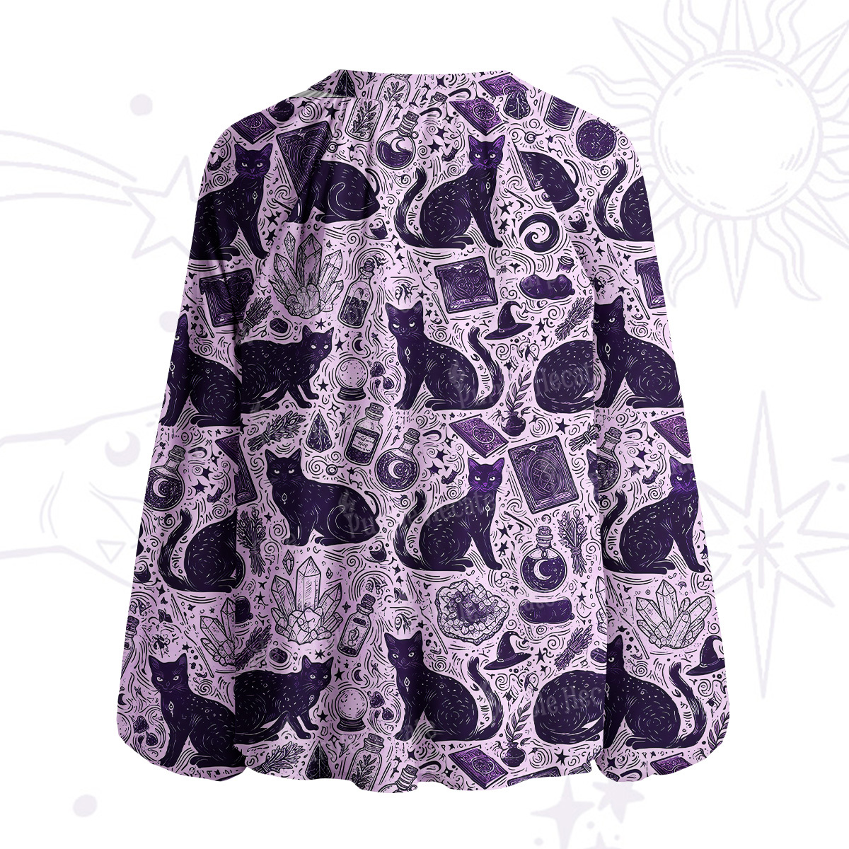 Purplehecate Midnight Black Cat Witch Potion Split Neck Tie Blouse