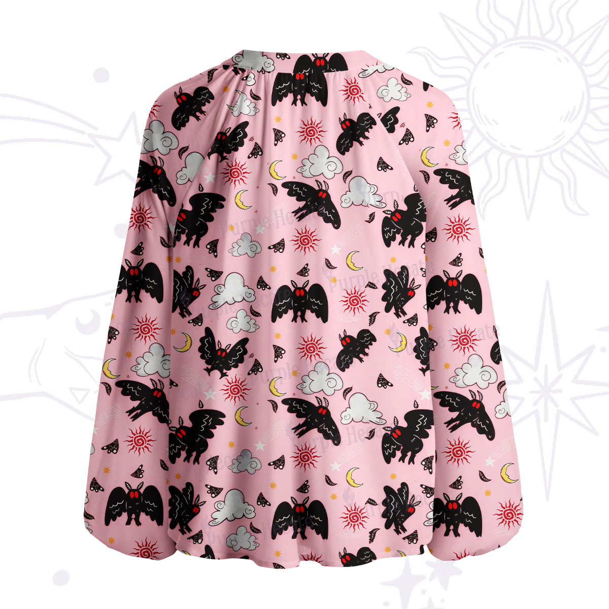 Purplehecate Cryptid Mothman Split Neck Tie Blouse