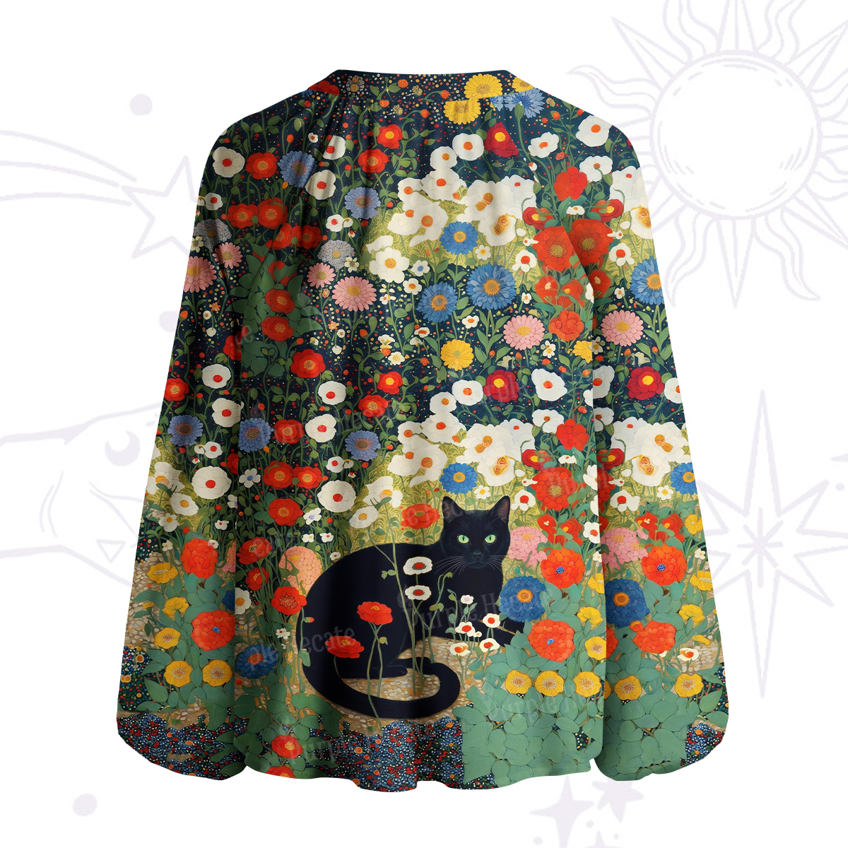 Purplehecate Vintage The Cat in Bloom Split Neck Tie Blouse