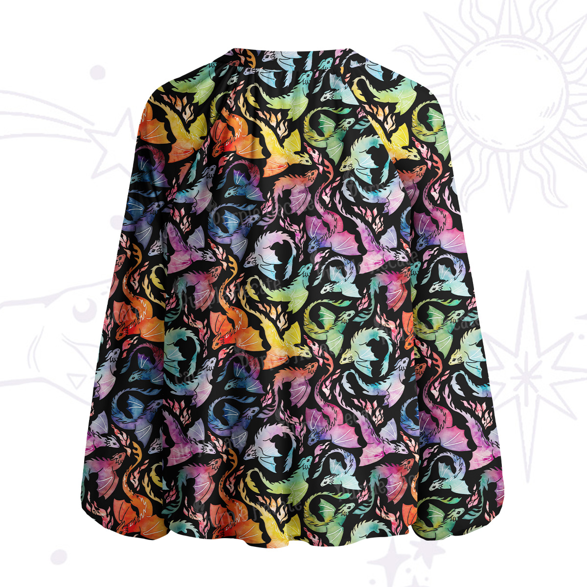 Purplehecate Rainbow Dragon Fire Split Neck Tie Blouse