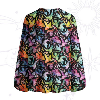 Purplehecate Rainbow Dragon Fire Split Neck Tie Blouse