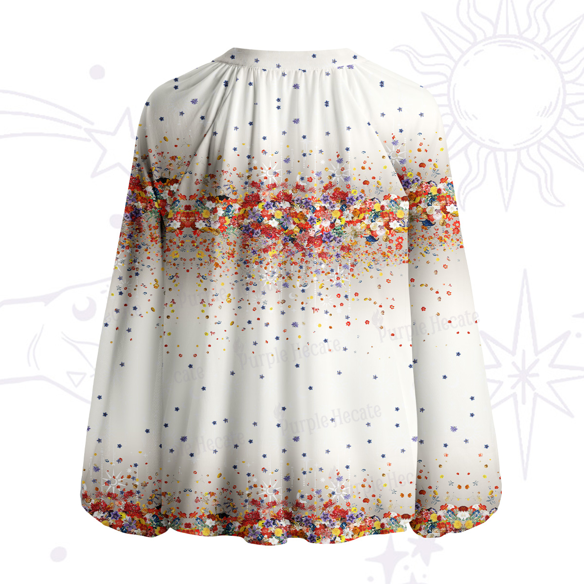 Purplehecate Spring Garden Split Neck Tie Blouse