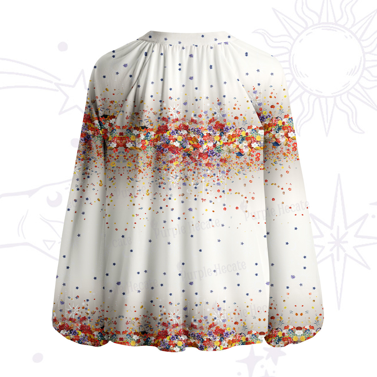 Purplehecate Spring Garden Split Neck Tie Blouse