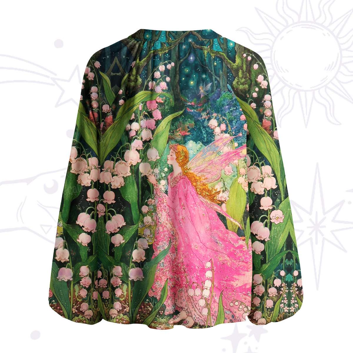 Purplehecate Mystic Secret Lily Fairy Forest Split Neck Tie Blouse