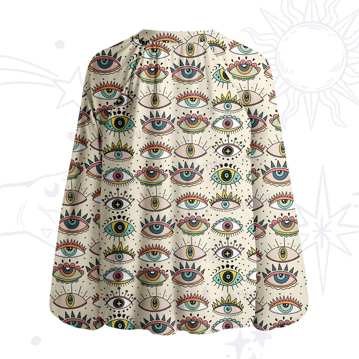 Purplehecate Evil Eye Pattern Split Neck Tie Blouse
