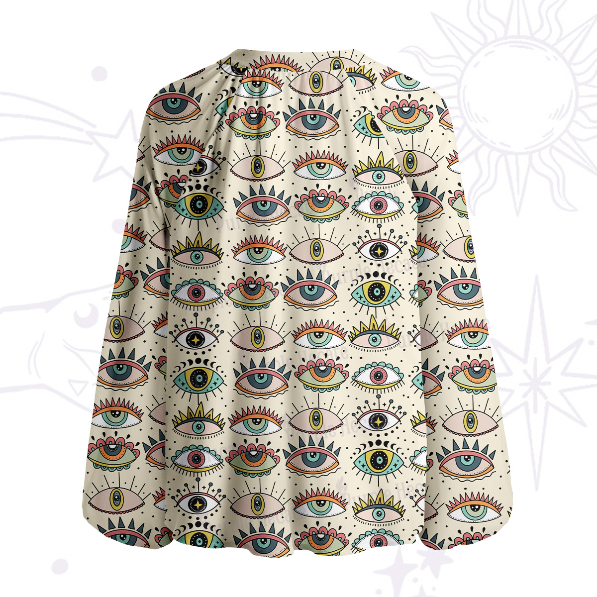 Purplehecate Evil Eye Pattern Split Neck Tie Blouse