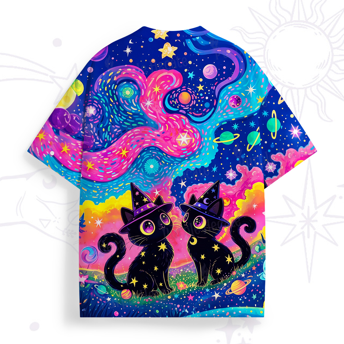 Purplehecate Whispers of the Universe Black Cat All Over Print T-Shirt