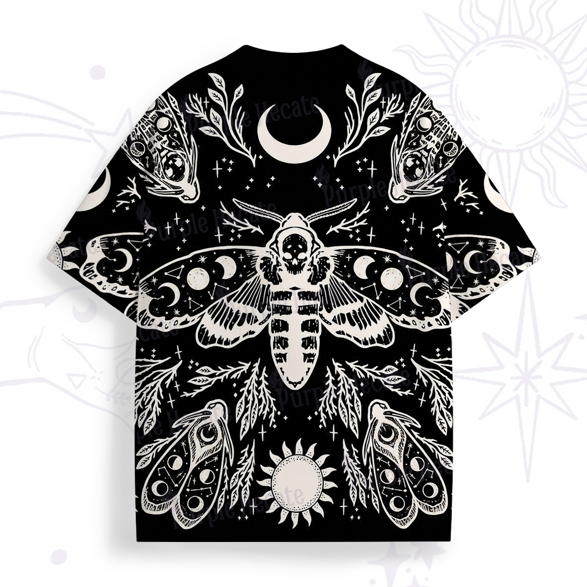 Purplehecate Gothic Death Moth Skull Moon Phases All Over Print T-Shirt