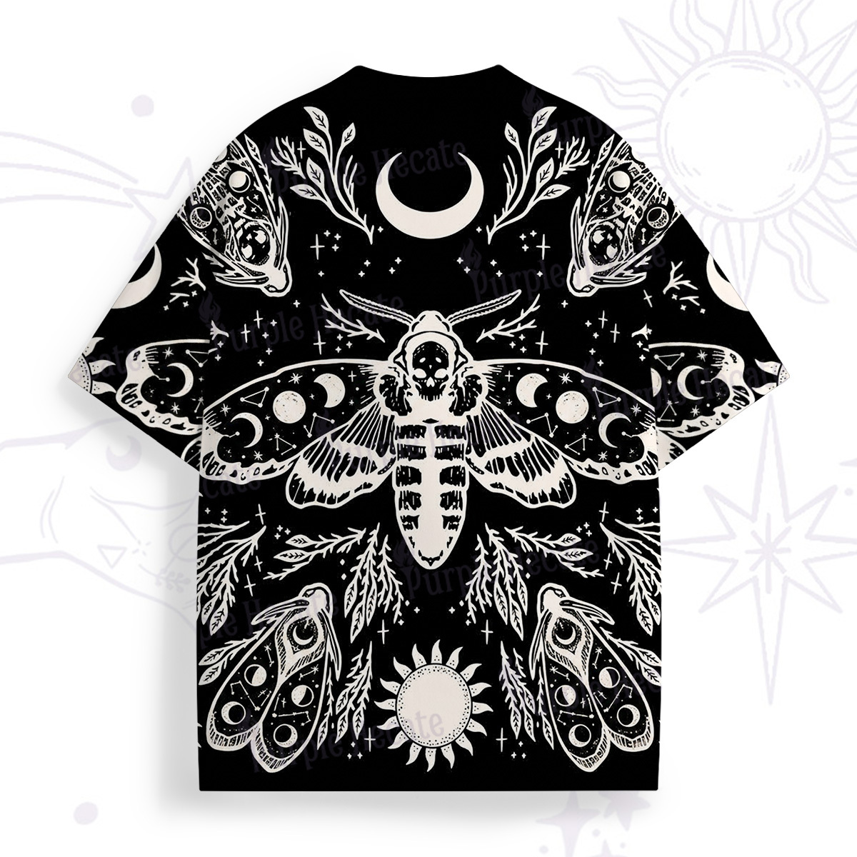 Purplehecate Gothic Death Moth Skull Moon Phases All Over Print T-Shirt