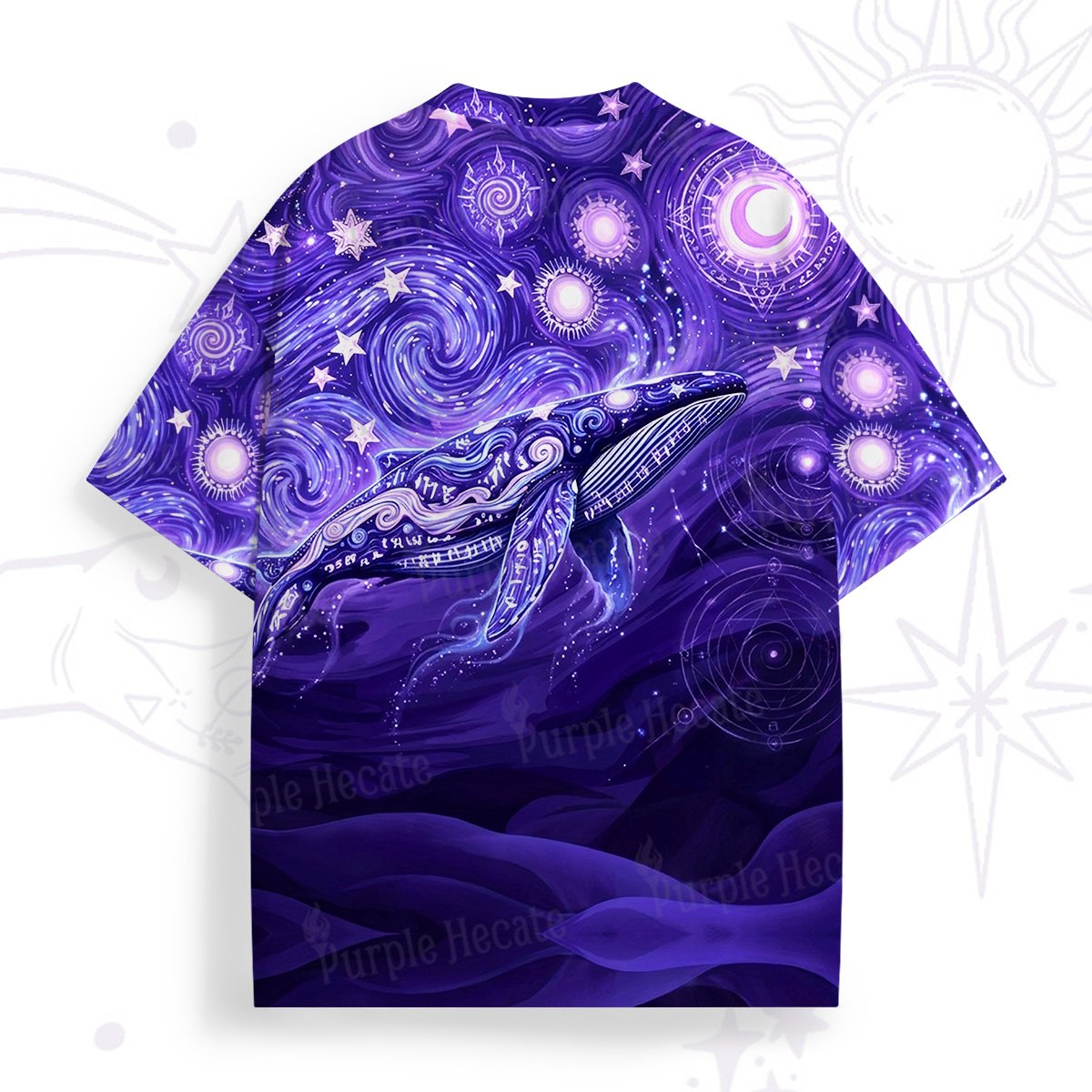 Purplehecate Celestial Whale Under the Swirling Stars All Over Print T-Shirt