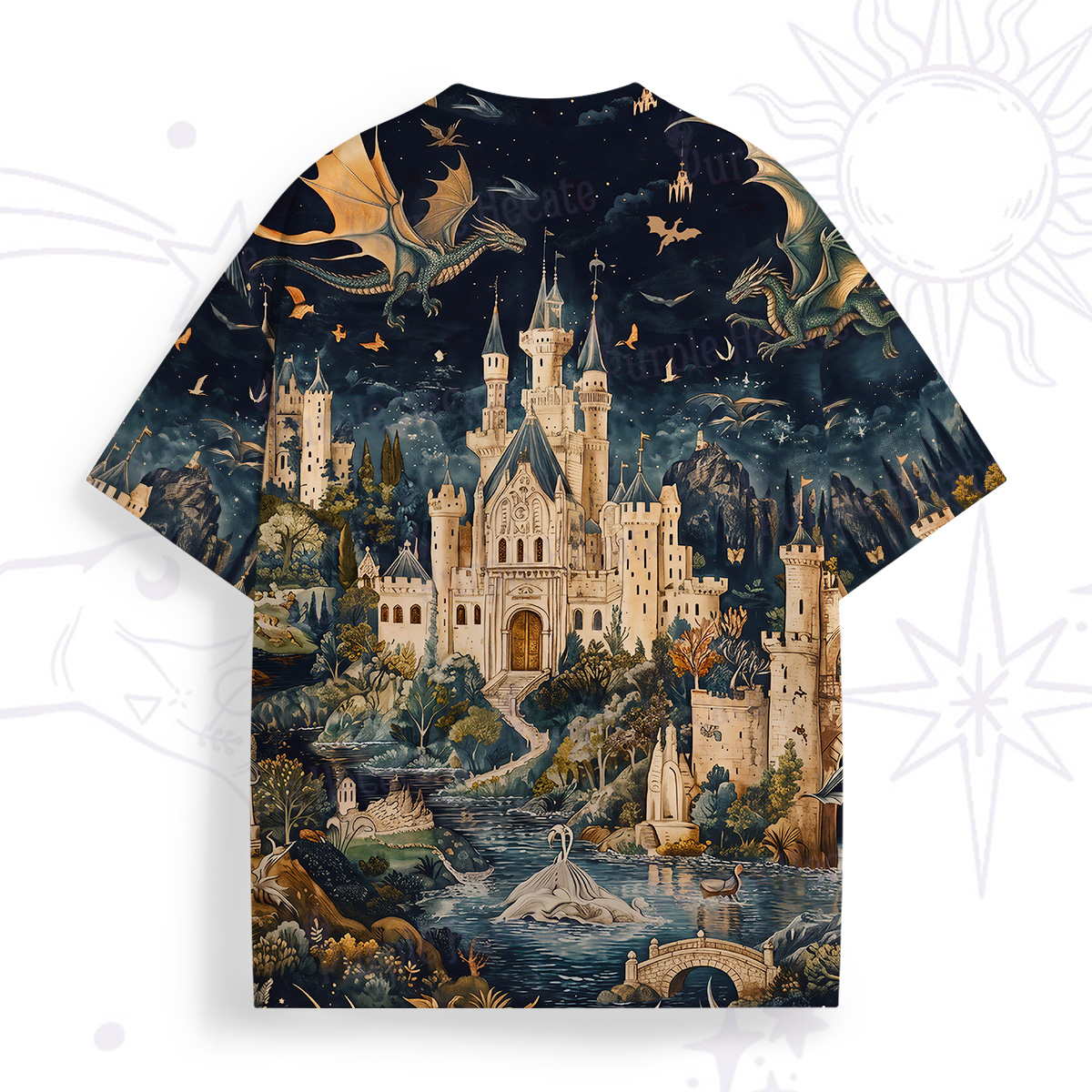 Purplehecate Dragon‑Guarded Midnight Castle All Over Print T-Shirt