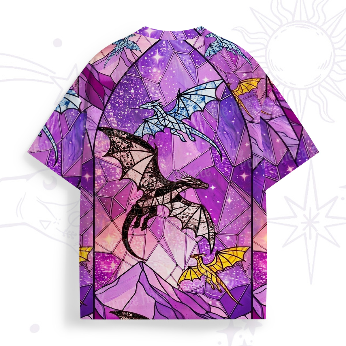 Purplehecate Stained Glass Sky Dragons All Over Print T-Shirt