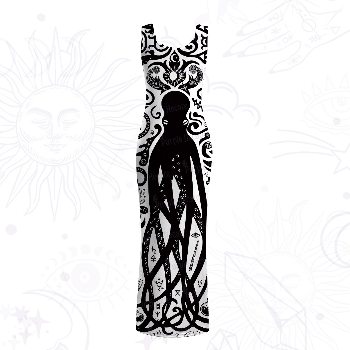Purplehecate Dark Ocean Sigil Octopus Tentacle Mesh Maxi Tank Beach Dress